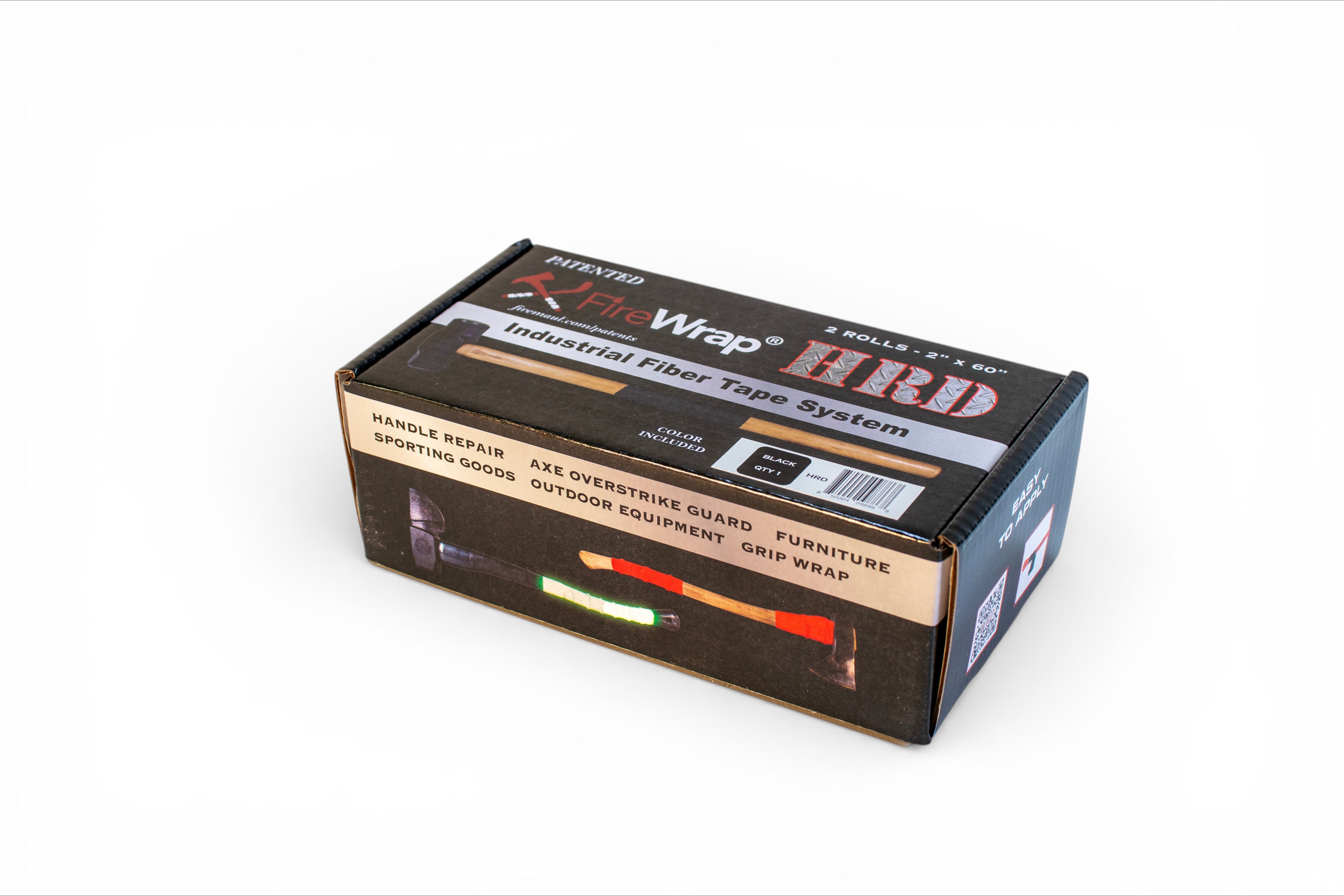 Fire Maul Tools FireWrap HRD industrial fiber tape system kit for handle repair, axe overstrike guard, grip wrap, furniture, sporting goods, and outdoor equipment. Black color.