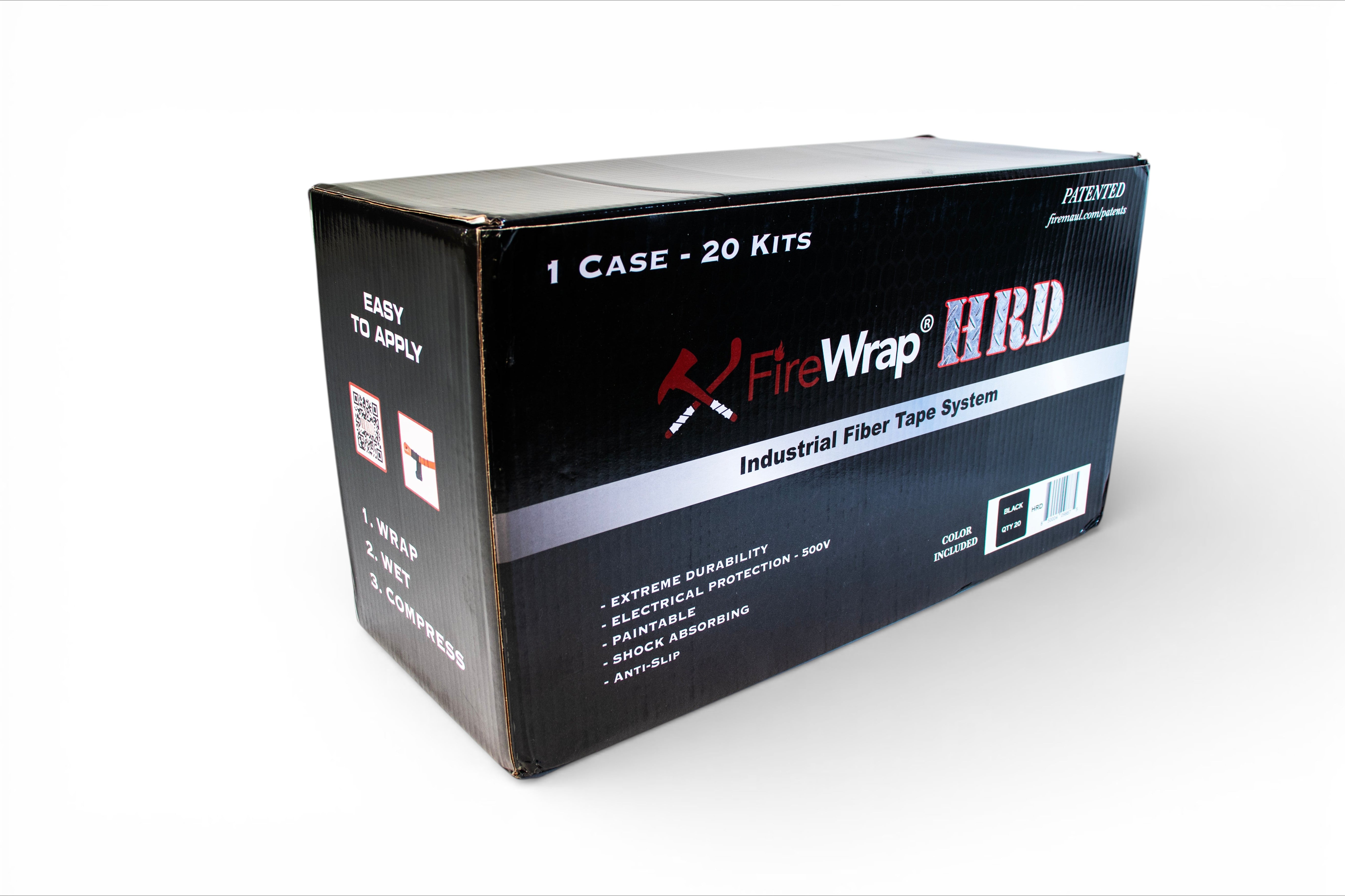 Fire Maul Tools FireWrap HRD industrial fiber tape system kit. Black box with red and silver lettering. Easy to apply instructions.