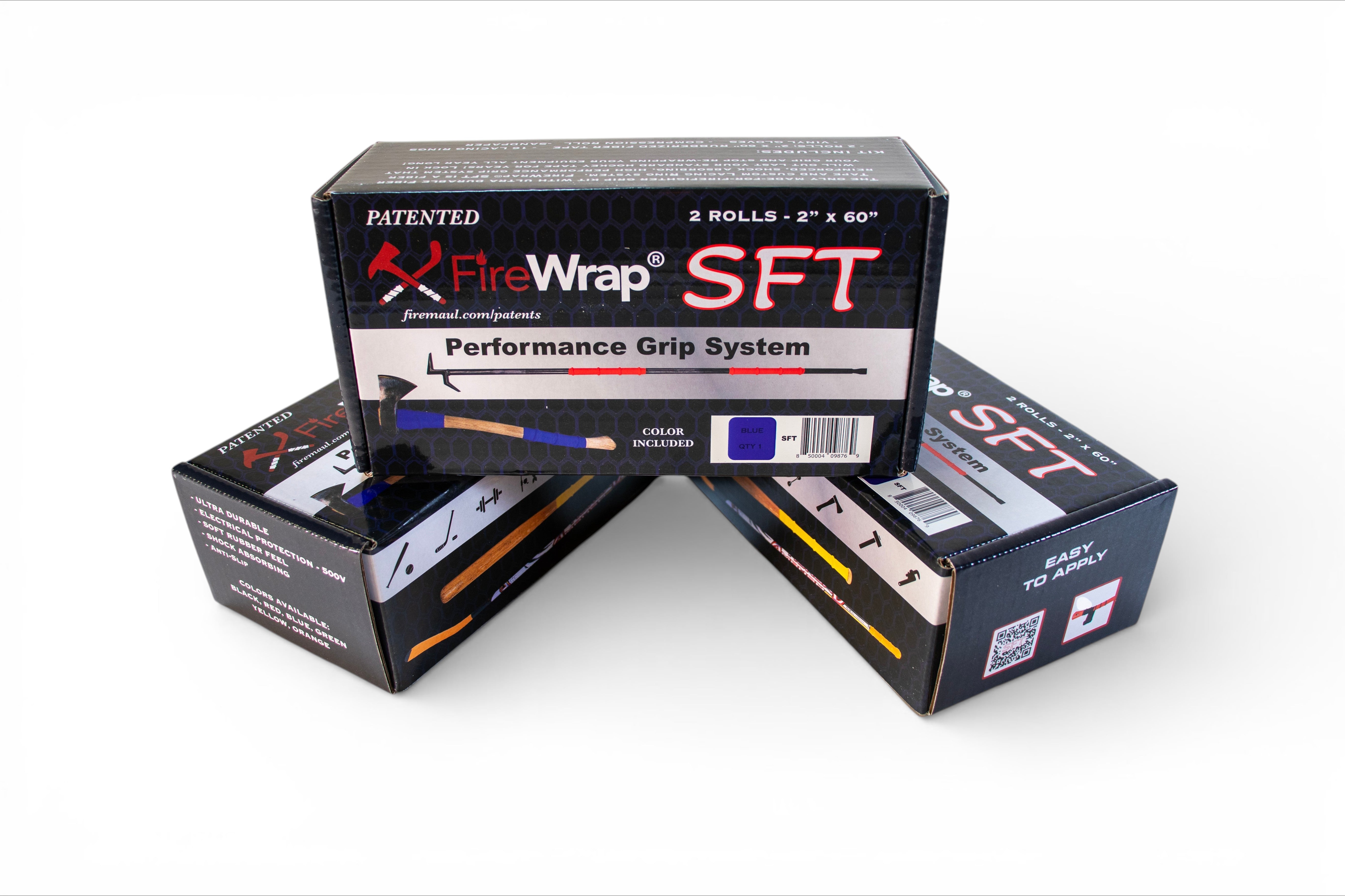 Fire Maul Tools FireWrap SFT Performance Grip System kit with fiber tape and lacing rings. Blue color.