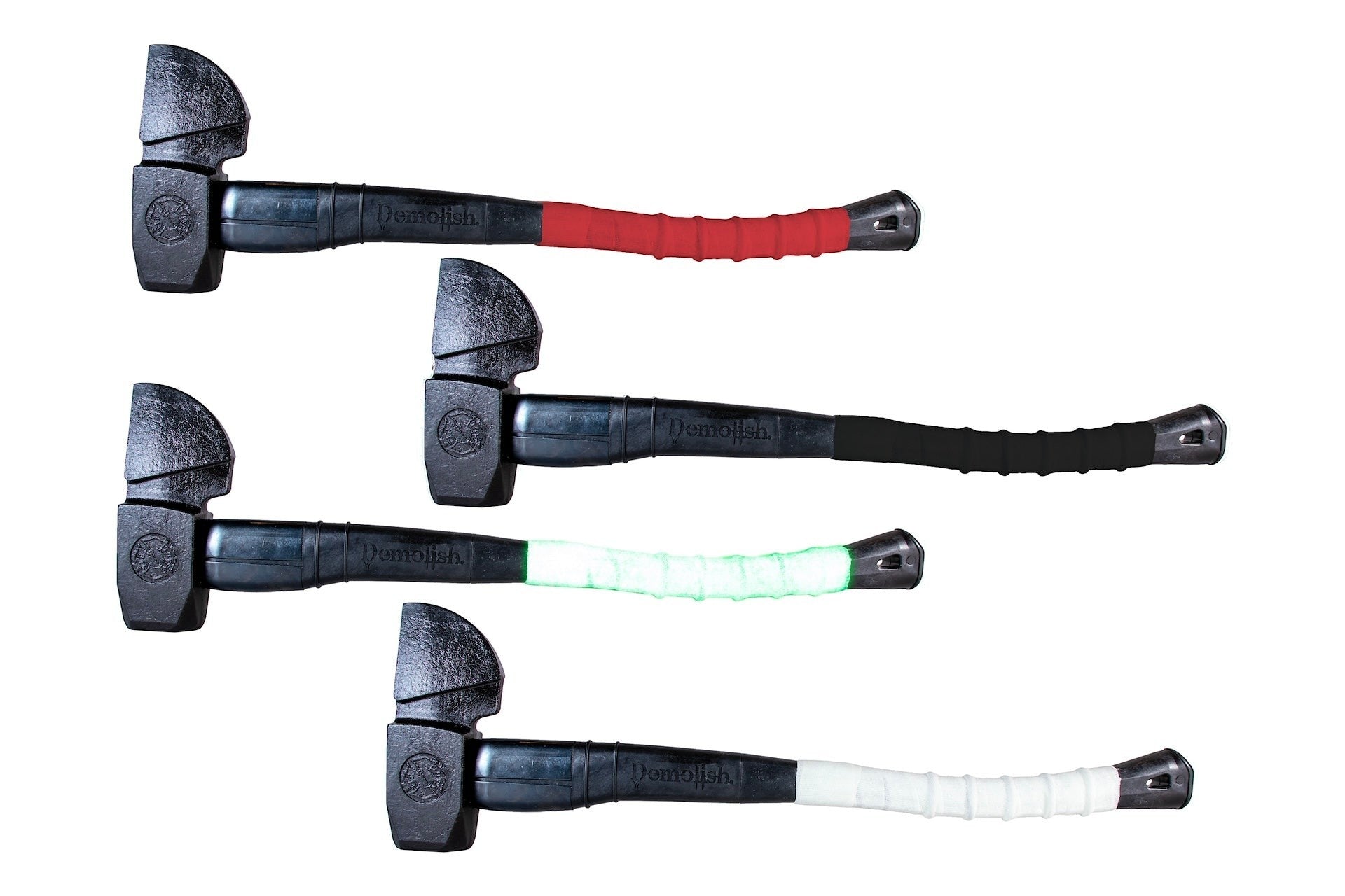 Fire Maul Tools FireWrap HRD repair tape in red, black, glow green, and white on tool handles.