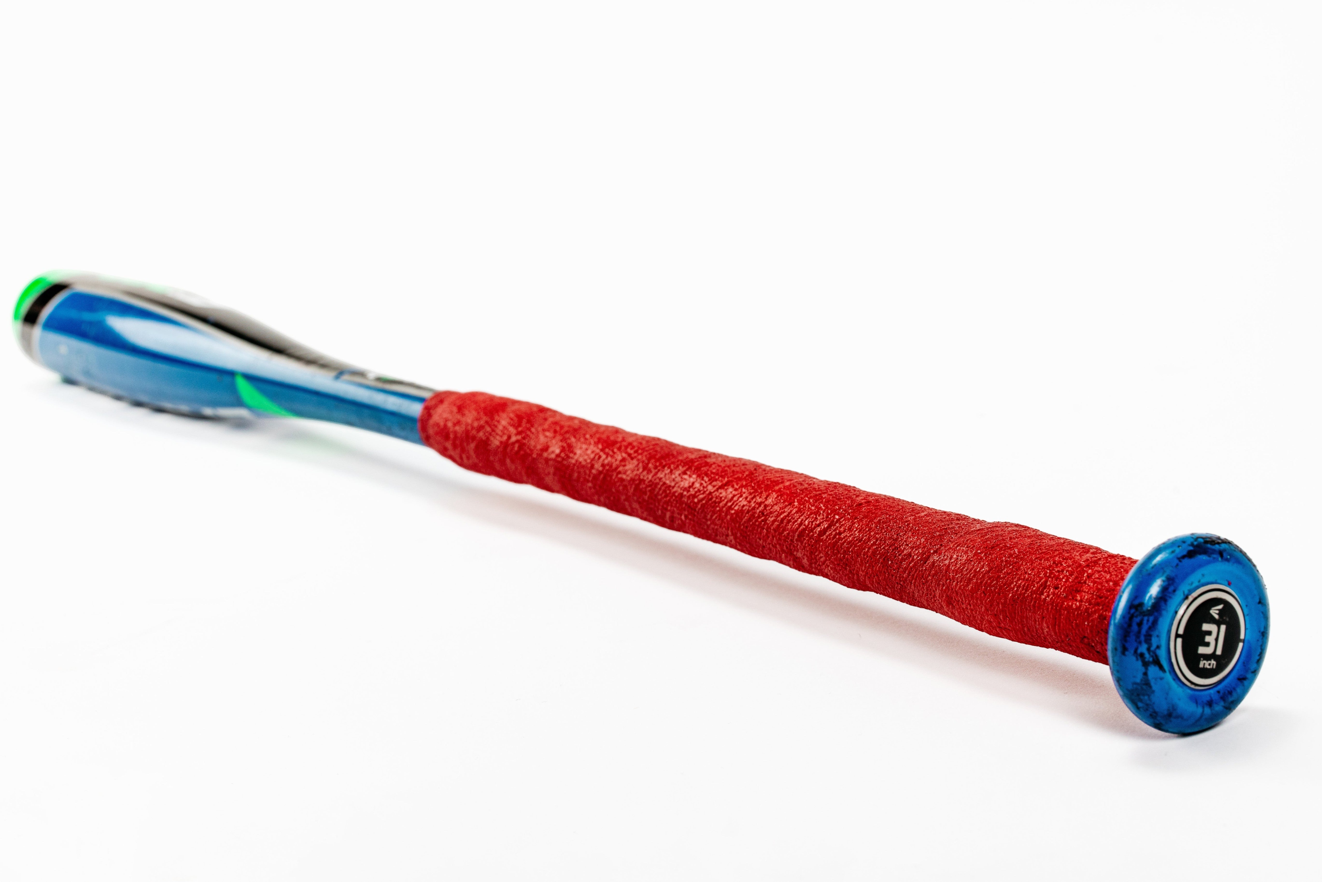 Fire Maul Tools FireWrap SFT grip kit with red fiber tape on a blue baseball bat handle.